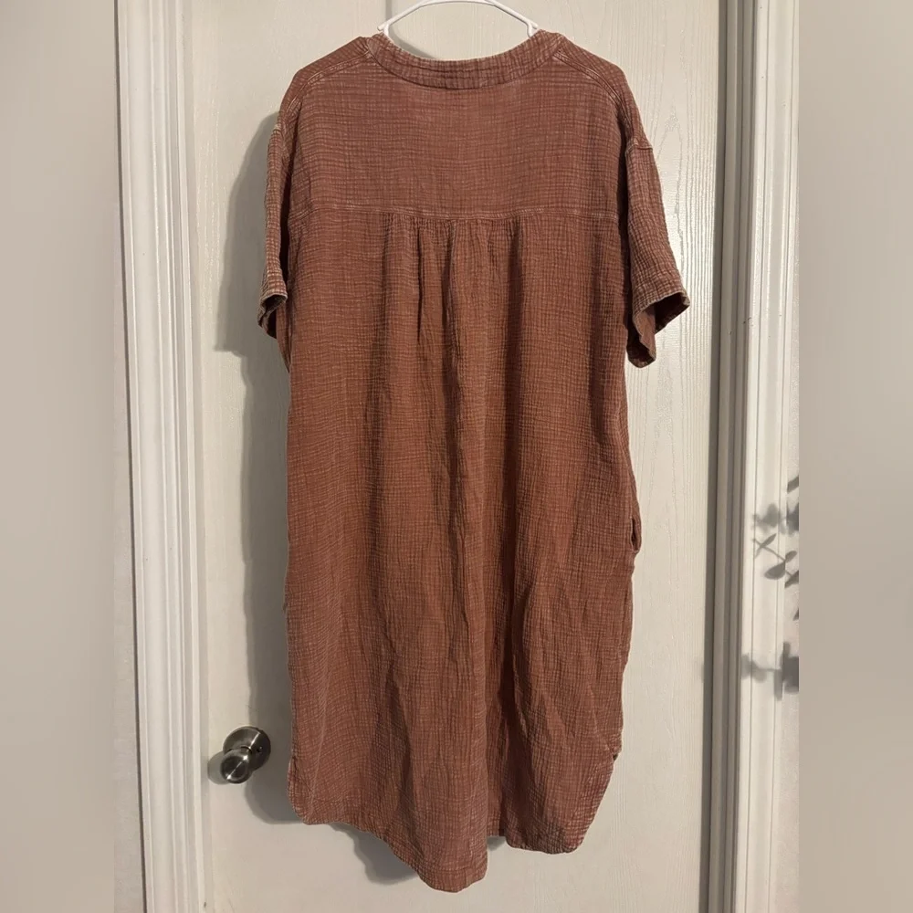 Easel Mineral washed Colton Gauze terracotta midi dress Lg - Picture 6 of 6